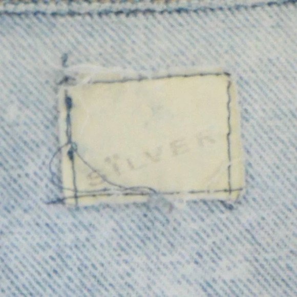 Vintage 80's Silver Denim Acid Wash Zip Up Biker Style Jacket  Size Medium - Picture 9 of 11